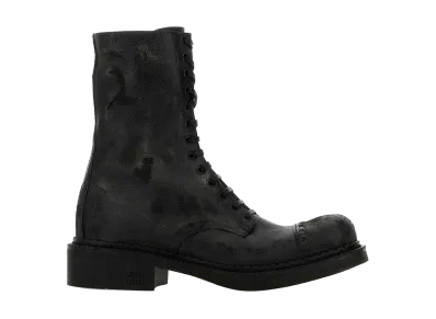 MIU MIU Women's Foule Leather Lace-up Boots "Black"