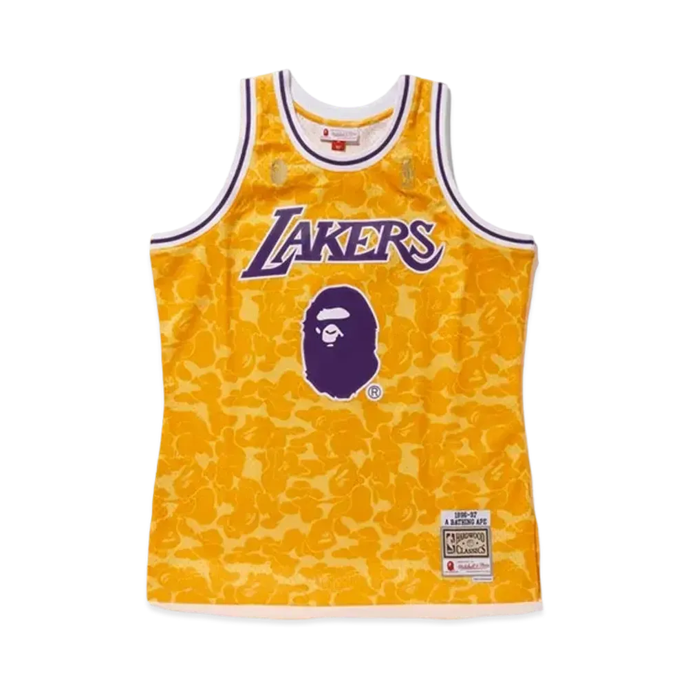 A BATHING APE Mitchell & Ness Lakers ABC Basketball Swingman Jersey "Yellow"