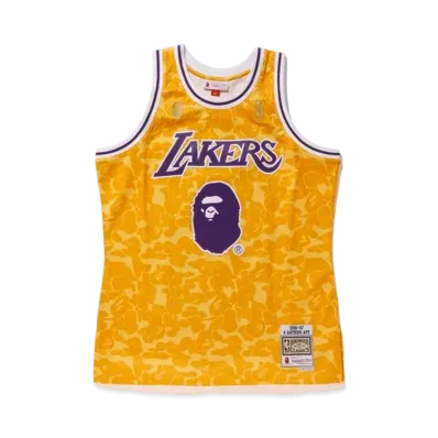 A BATHING APE Mitchell & Ness Lakers ABC Basketball Swingman Jersey "Yellow"