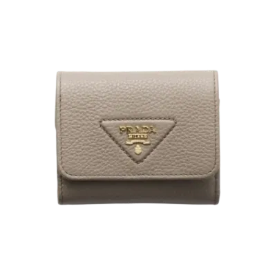 PRADA Vitello Daino Leather Mini Wallet "Gray"