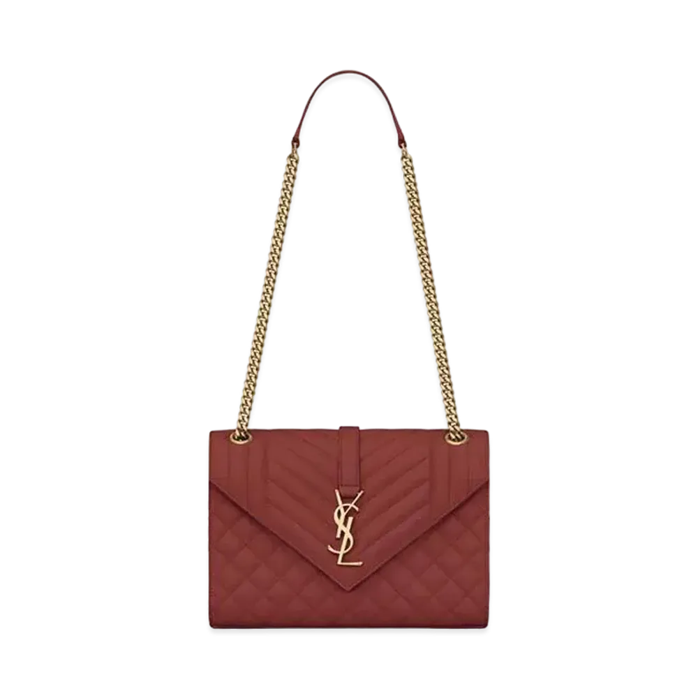 Saint Laurent Envelope Medium Bag In Mix Matelasse Grain De Poudre Embossed Leather "Vinyle Shiny Red"
