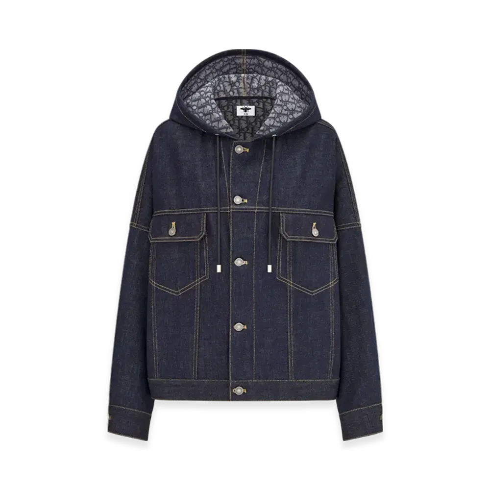 Dior Women's Cotton Denim with Dior Oblique Interior Oversized Hooded Jacket "Blue"