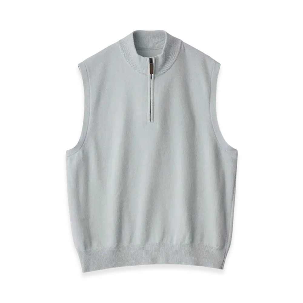 ssstein Extra Fine Wool Knit Half Zip Vest "Blue"