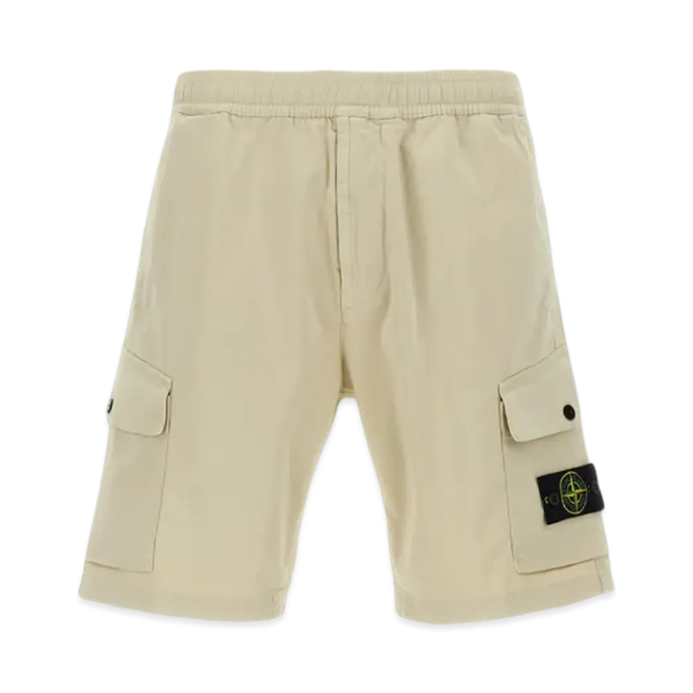 Stone Island L100L03 Organic Stretch Cotton Satin Regular Fit Cargo Bermuda Shorts - 25SS "Sand"