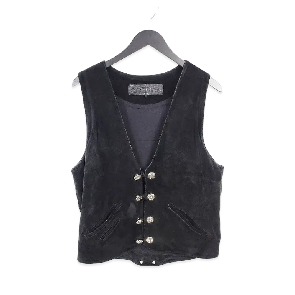 Chrome Hearts 8 Cross Ball Back Cemetery Cross Patch suede Leather Vest "Black"