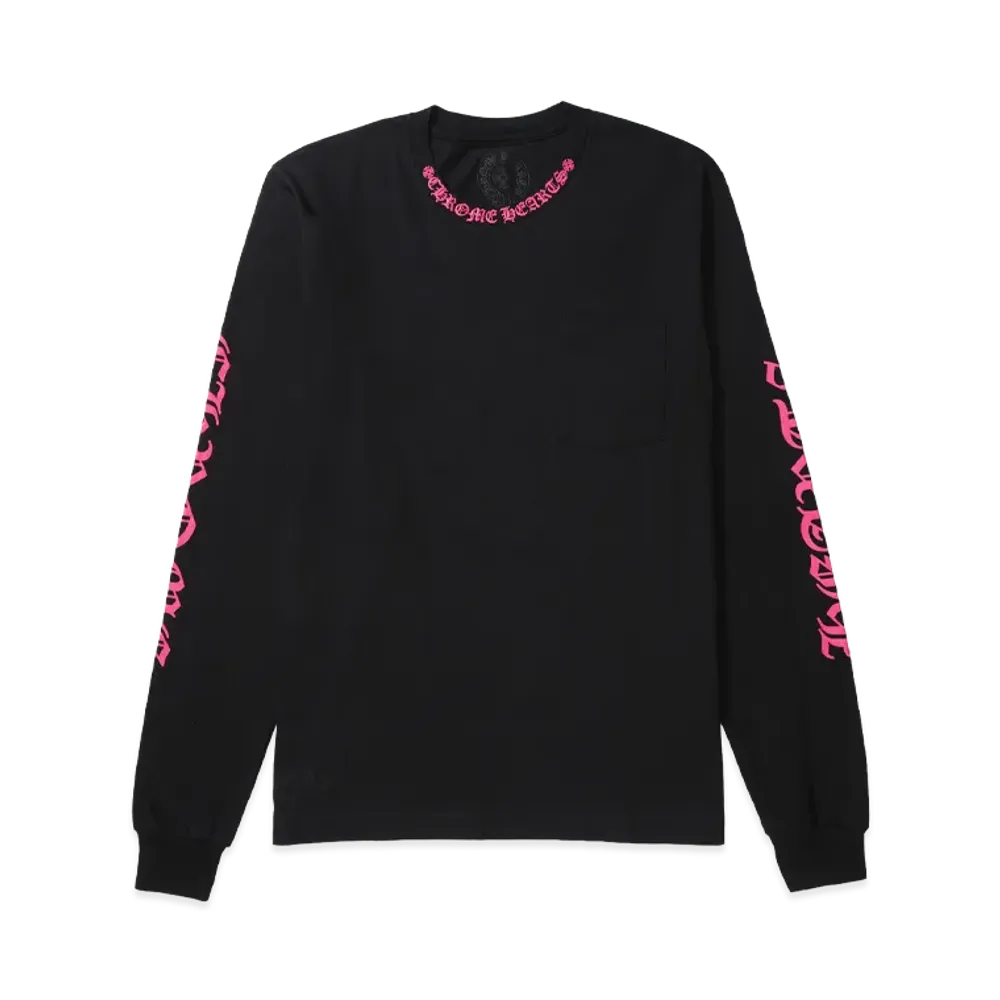 Chrome Hearts Script Neck Logo L/S T-Shirt "Black/Pink"