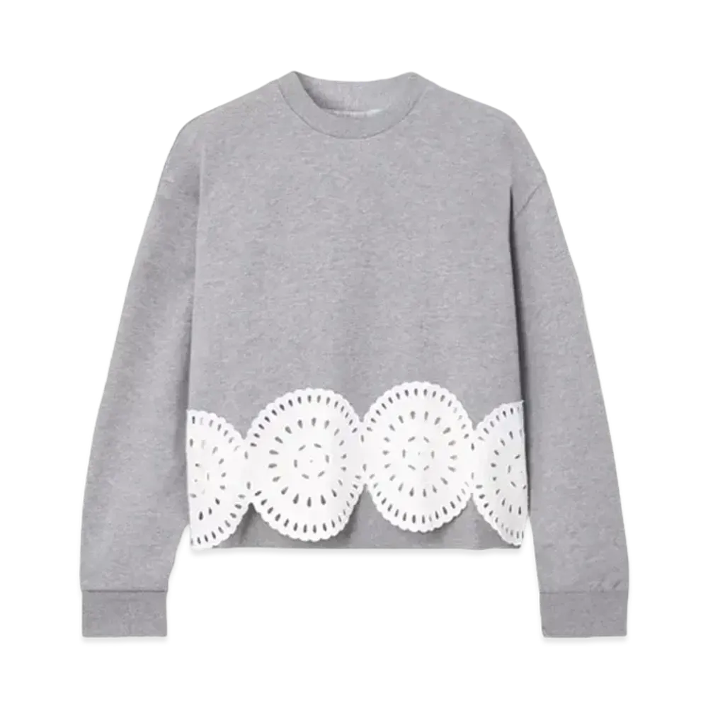 STELLA McCARTNEY Broderie Anglaise Jersey Sweatshirt "Gray Melange"