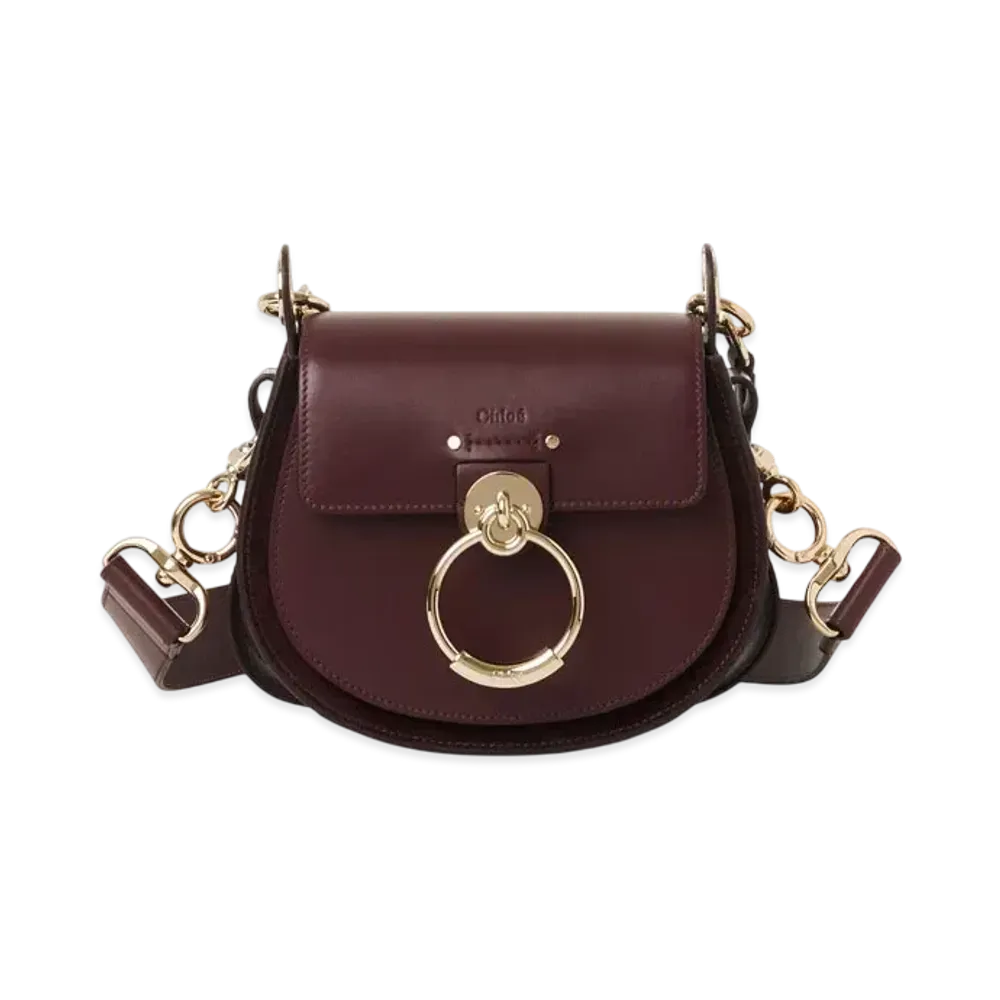 Chloe Small Tess Bag In Shiny And Suede Leather "Burnt Brown"