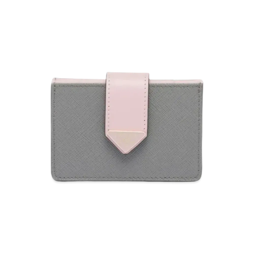 PRADA Saffiano Leather Card Holder "Gray/Pink"