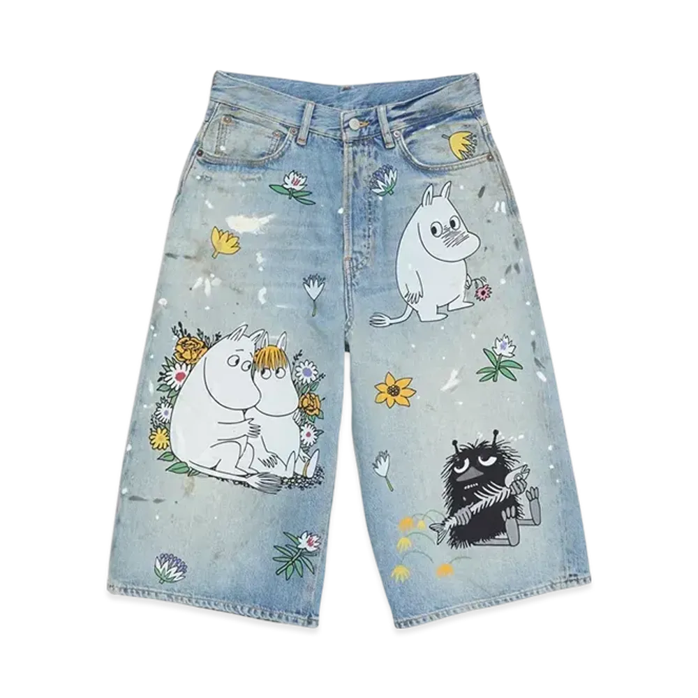 Acne Studios x Moomin Denim Shorts Loose Fit "Light Blue"