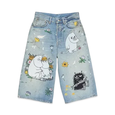 Acne Studios x Moomin Denim Shorts Loose Fit "Light Blue"