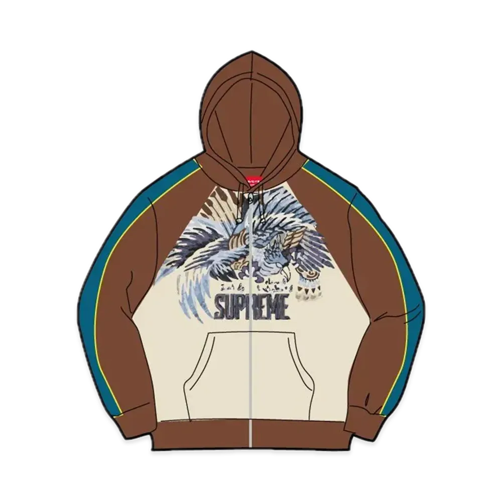 Supreme Falcon Raglan Zip Up Hooded Sweatshirt "Natural"