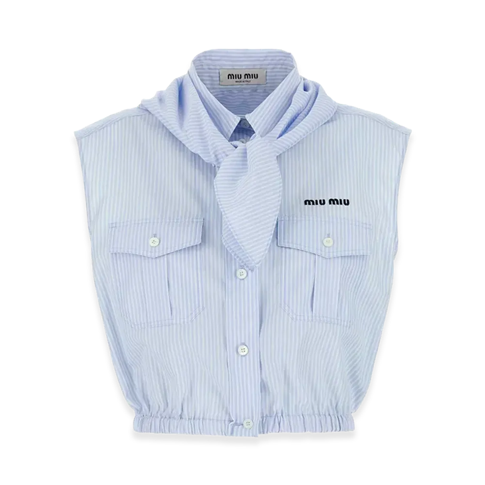 MIU MIU Women's Embroidered Poplin Shirt "Lightblue"