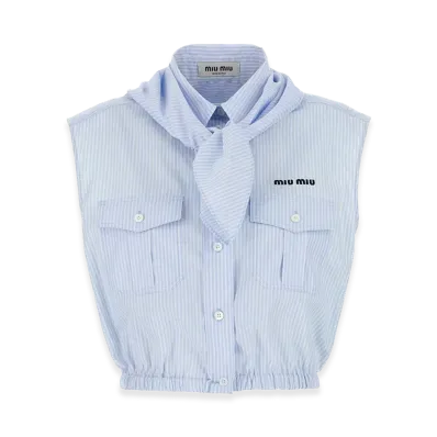 MIU MIU Women's Embroidered Poplin Shirt "Lightblue"
