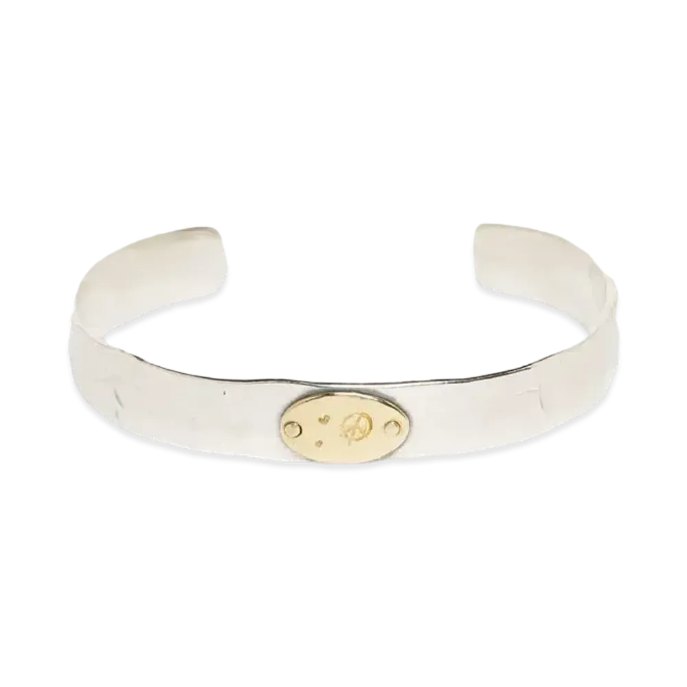 PORTER CLASSIC GOLD RIVET BANGLE LOVE &PEACE CUSTOM "GOLD&SILVER"