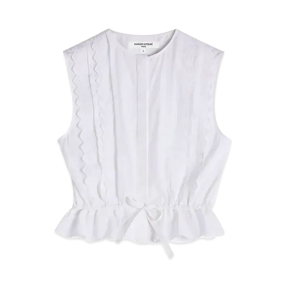 Maison Kitsune Craft Embroidery Sleeveless Top "White"