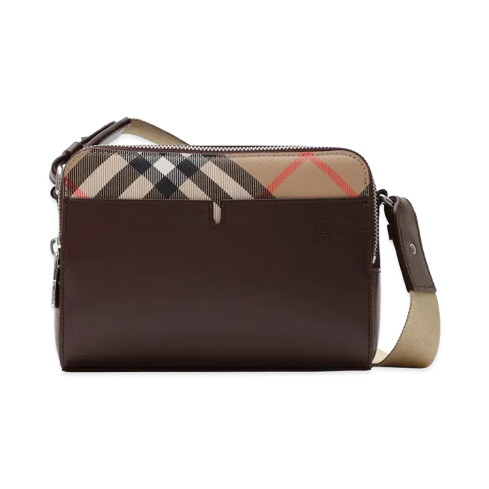 Burberry Pop Check Crossbody Bag "Peat Brown/Sand Beige"