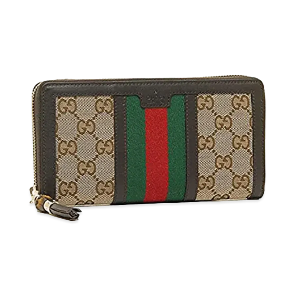 GUCCI GG Canvas Sherry Line Zip Around Wallet "Beige"
