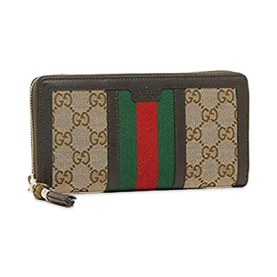 GUCCI GG Canvas Sherry Line Zip Around Wallet "Beige"