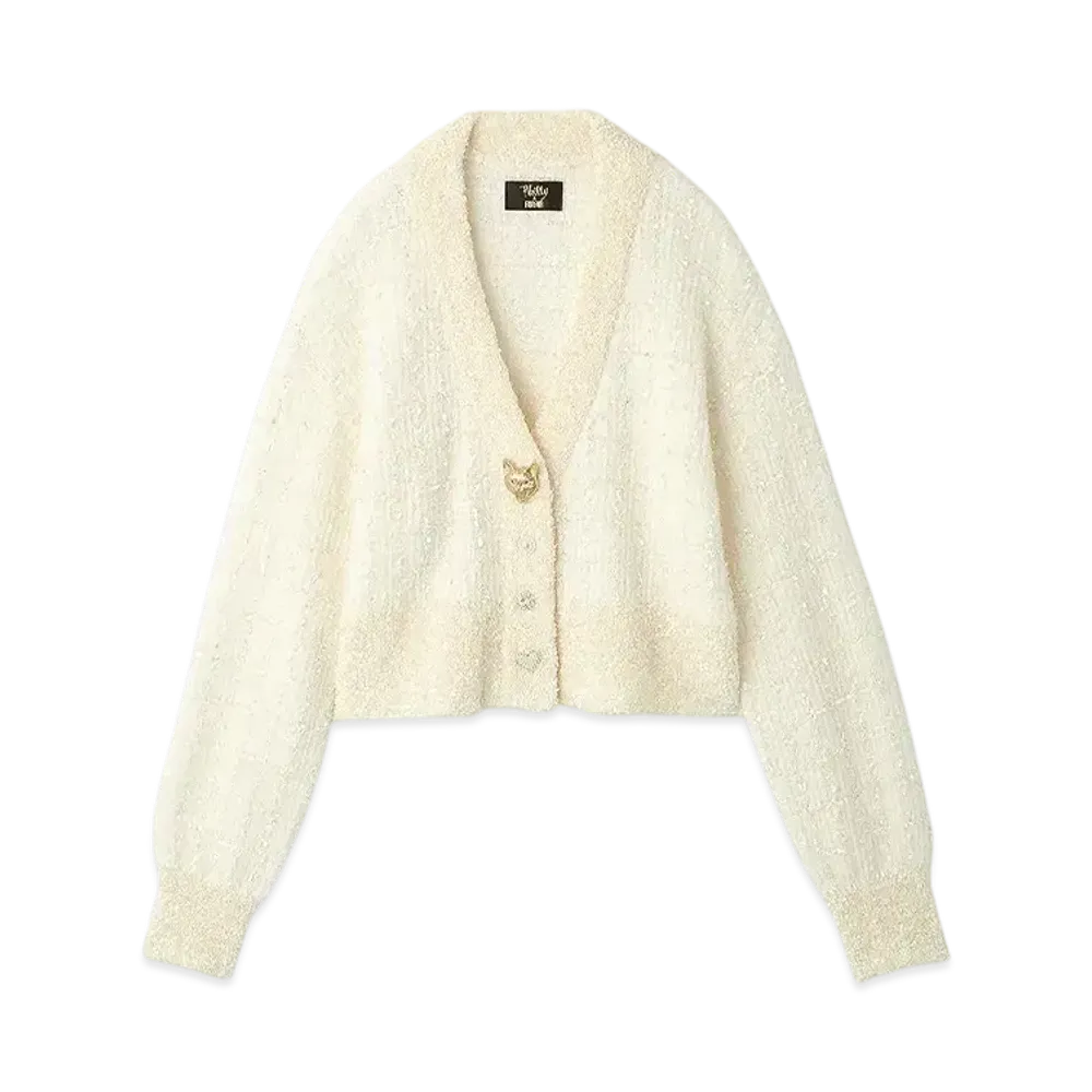 FURFUR x Philly chocolate Cat Button Tweed Cardigan "White"