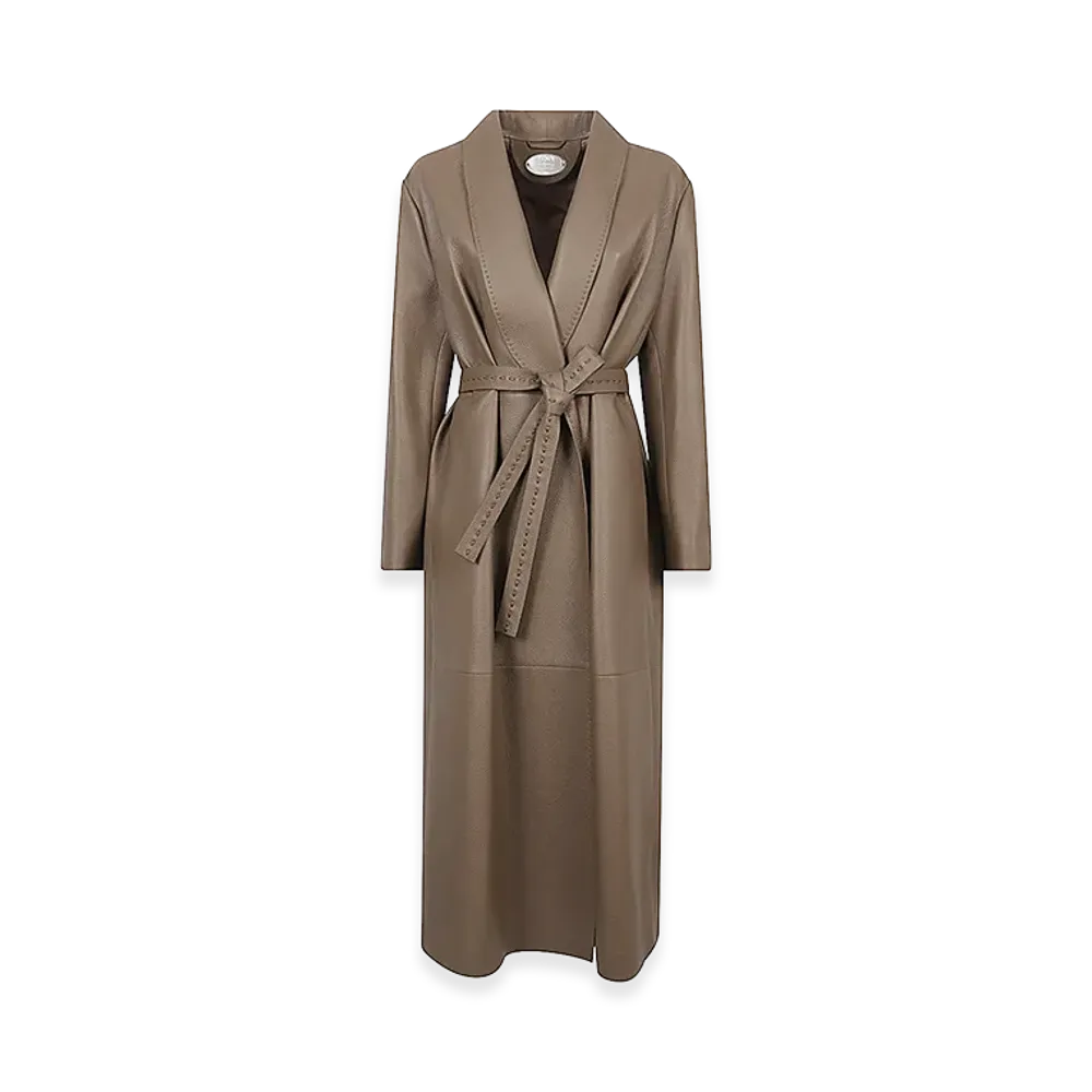 FENDI Women's Long Leather Coat "Brown"