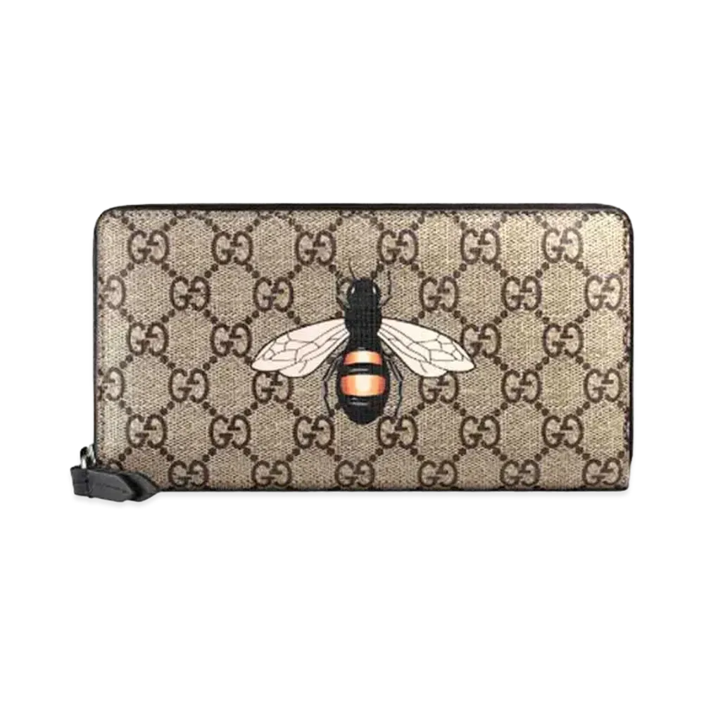 GUCCI Bee Print GG Supreme Zip Around Wallet