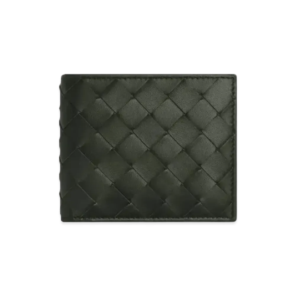 Bottega Veneta Intrecciato Calfskin Bi-fold Wallet "Black/Papaya"