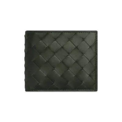 Bottega Veneta Intrecciato Calfskin Bi-fold Wallet "Black/Papaya"