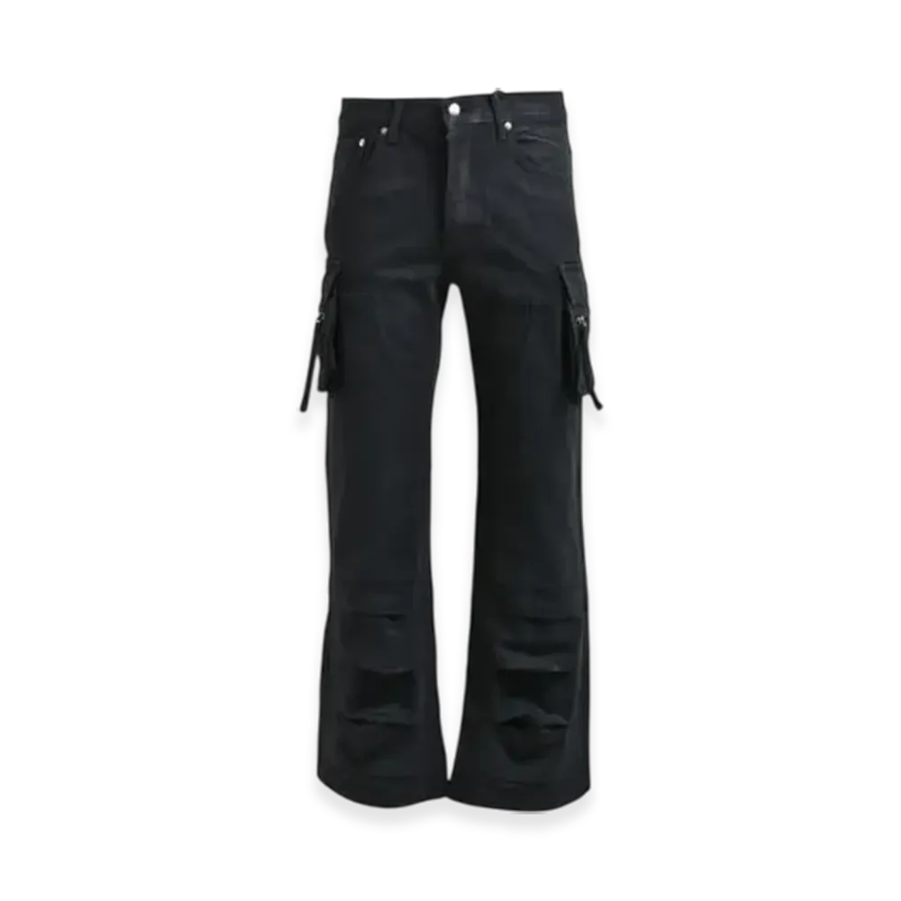 BREATH Coating Double Knee Flare Denim "Black"
