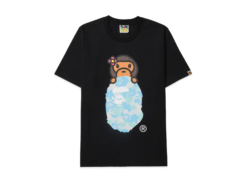 A BATHING APE Women's ABC Lisa Camo Lisa On Ape Head Tee "Black/Sax"