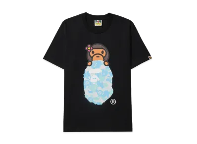 A BATHING APE Women's ABC Lisa Camo Lisa On Ape Head Tee "Black/Sax"