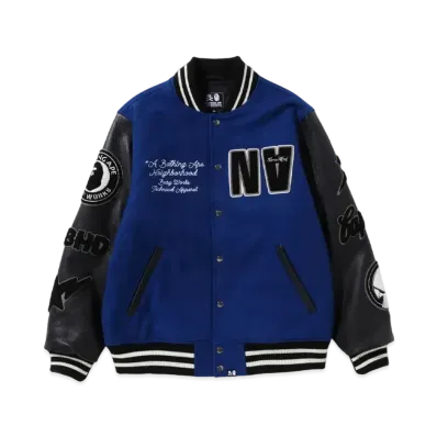 A BATHING APE x NEIGHBORHOOD Varsity Jacket Neighborhood Exclusive "Blue"