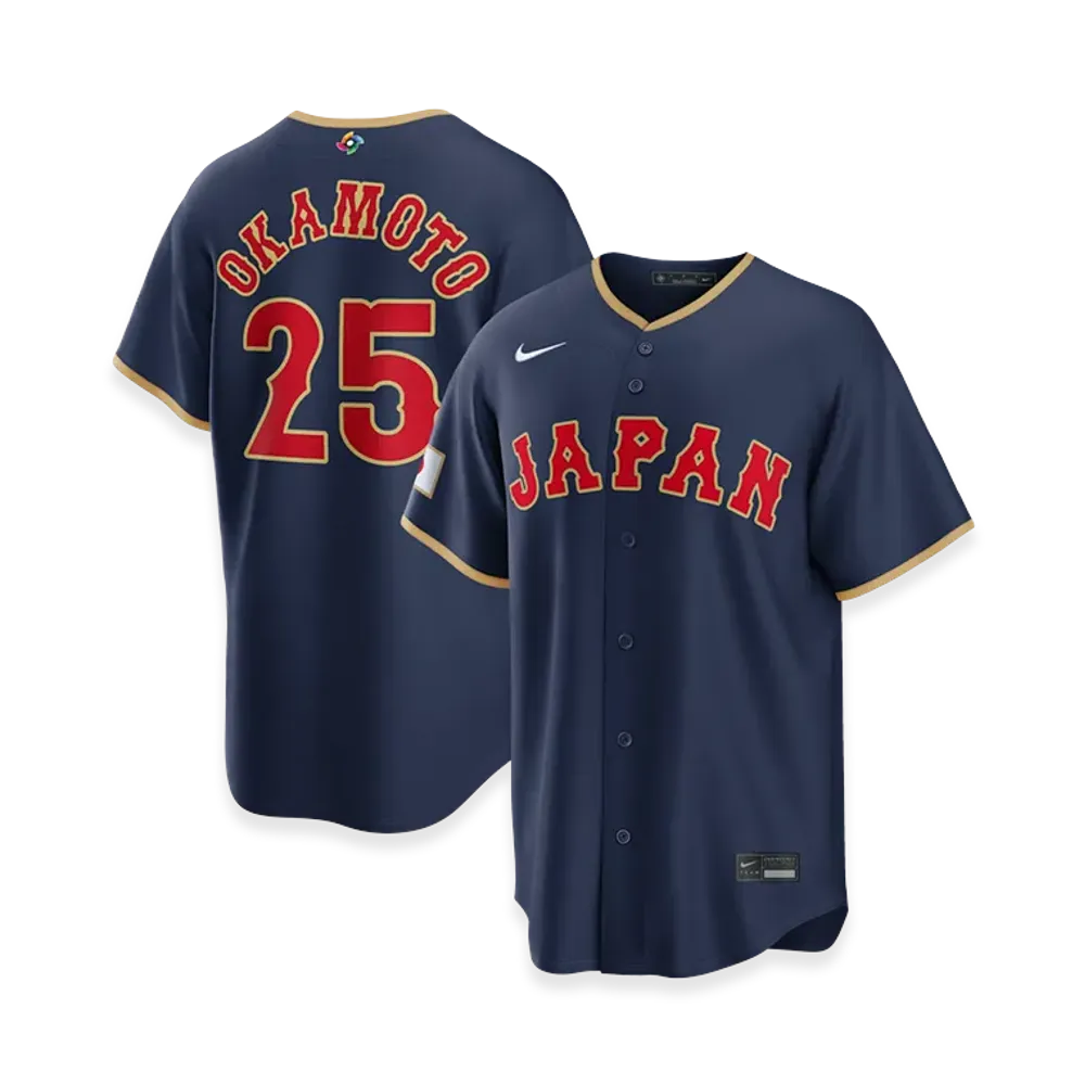 Nike 2026WBC World Baseball Classic Kazuma Okamoto Japan Baseball Road Stadium Jersey "Navy"