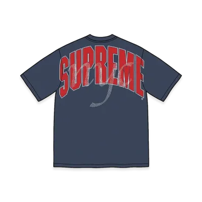 Supreme Rhinestone Script S/S Top "Navy"
