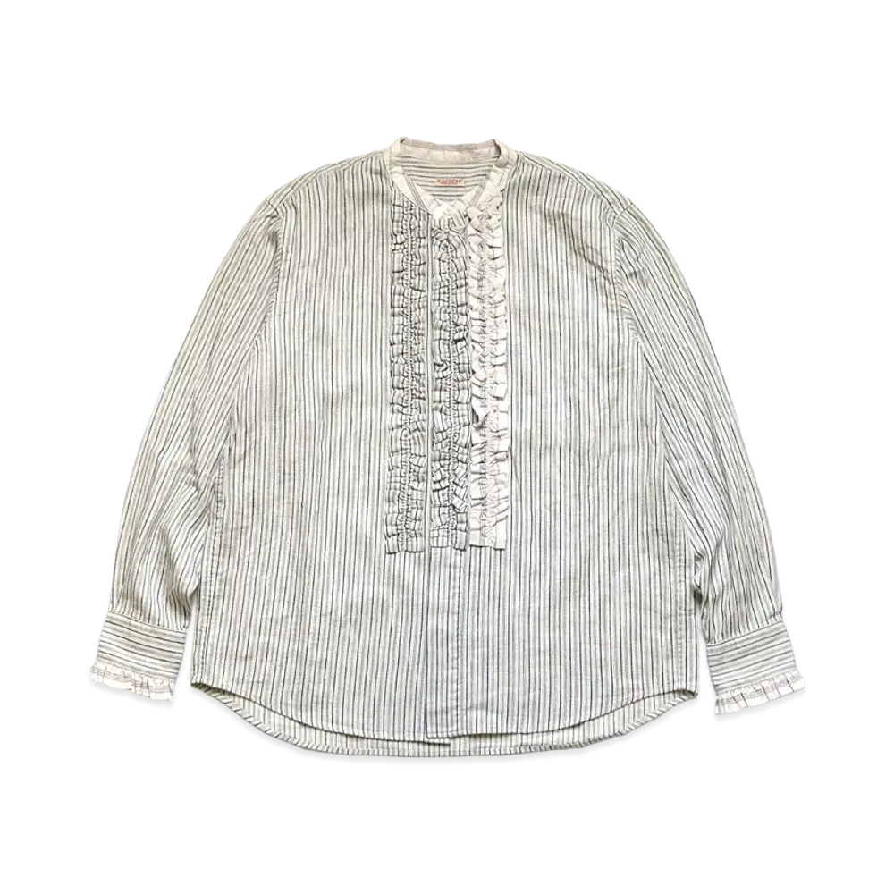 KAPITAL COTTON STRIPED FRILLE PRAGUE SHIRT "Quinity"