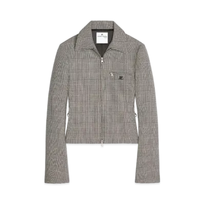 Courreges Zipped Prince Of Wales Jacket "Sand/Mud Brown"