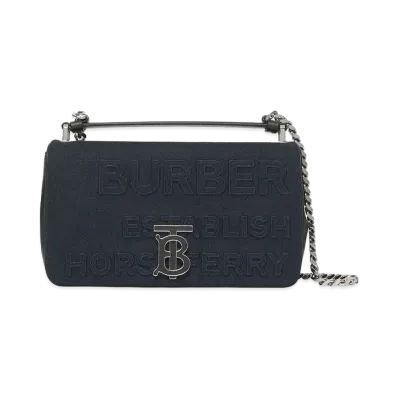 Burberry Small Horseferry Linen Cotton Canvas Lola Bag "Navy"
