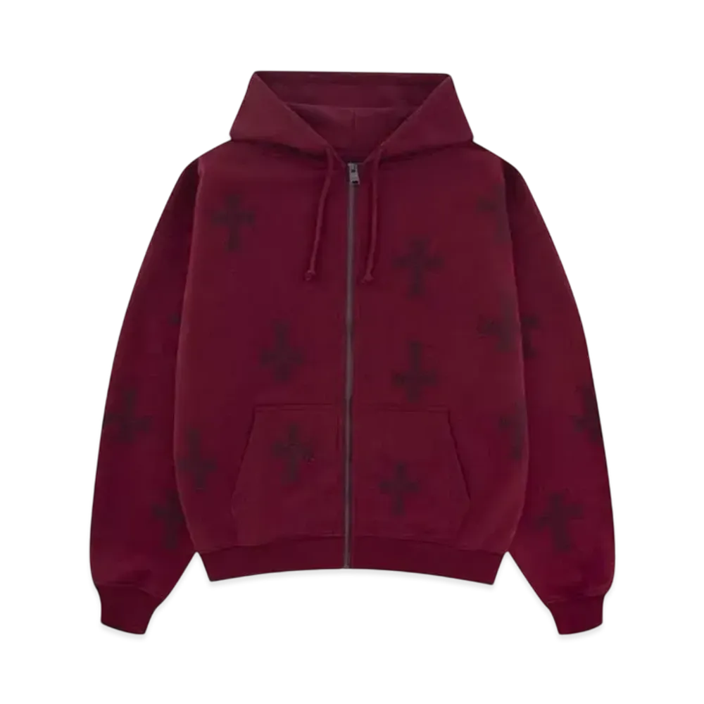 Unknown London Cross Zip Hoodie "Red"