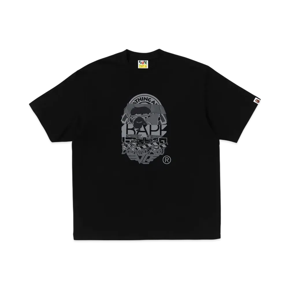 A BATHING APE Multi Logo Ape Head Relaxed Fit Tee "Black"
