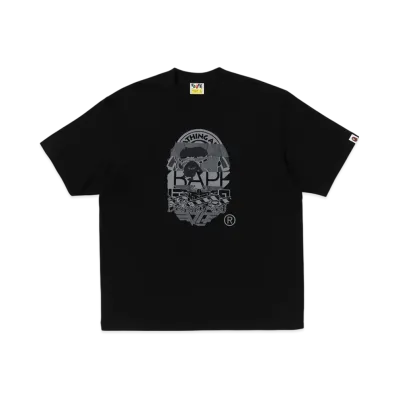 A BATHING APE Multi Logo Ape Head Relaxed Fit Tee "Black"