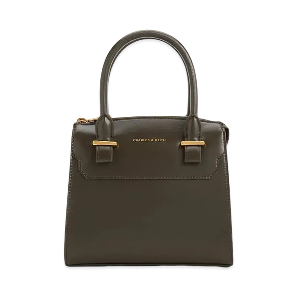 CHARLES & KEITH Temmy Structured Tote Bag "DarkMoss"