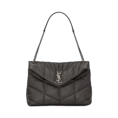 Saint Laurent Puffer Small Bag In Quilted Crinkled Matte Leather "Storm"