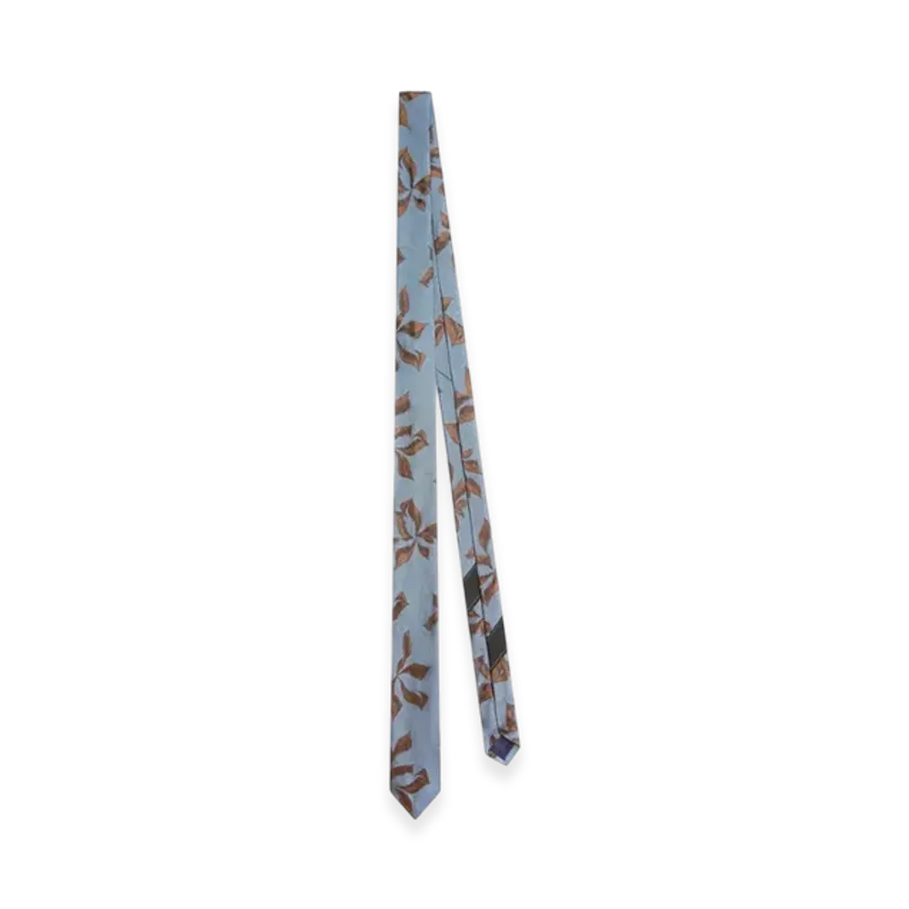 DRIES VAN NOTEN Printed Narrow Silk Tie "Blue"