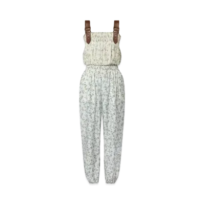 Louis Vuitton Floral Print Leather Strap Jumpsuit "Blanc Lait"