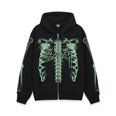 Stussy Rib Cage Zip Hoodie "Black/Green"