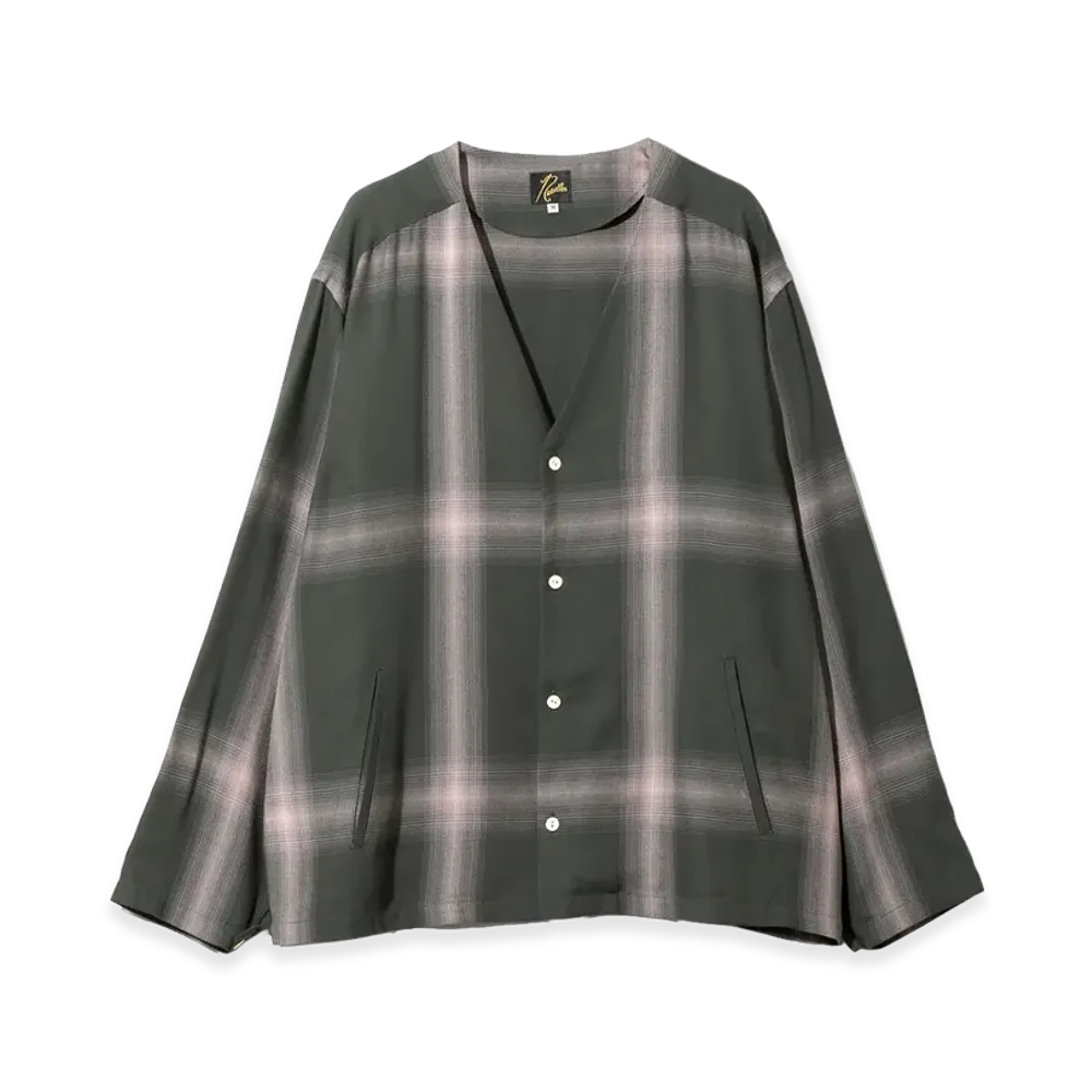 NEEDLES V Neck Shirt Rayon Plaid "Green"
