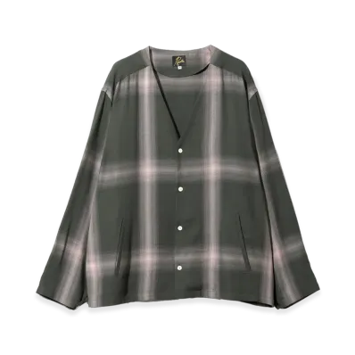 NEEDLES V Neck Shirt Rayon Plaid "Green"
