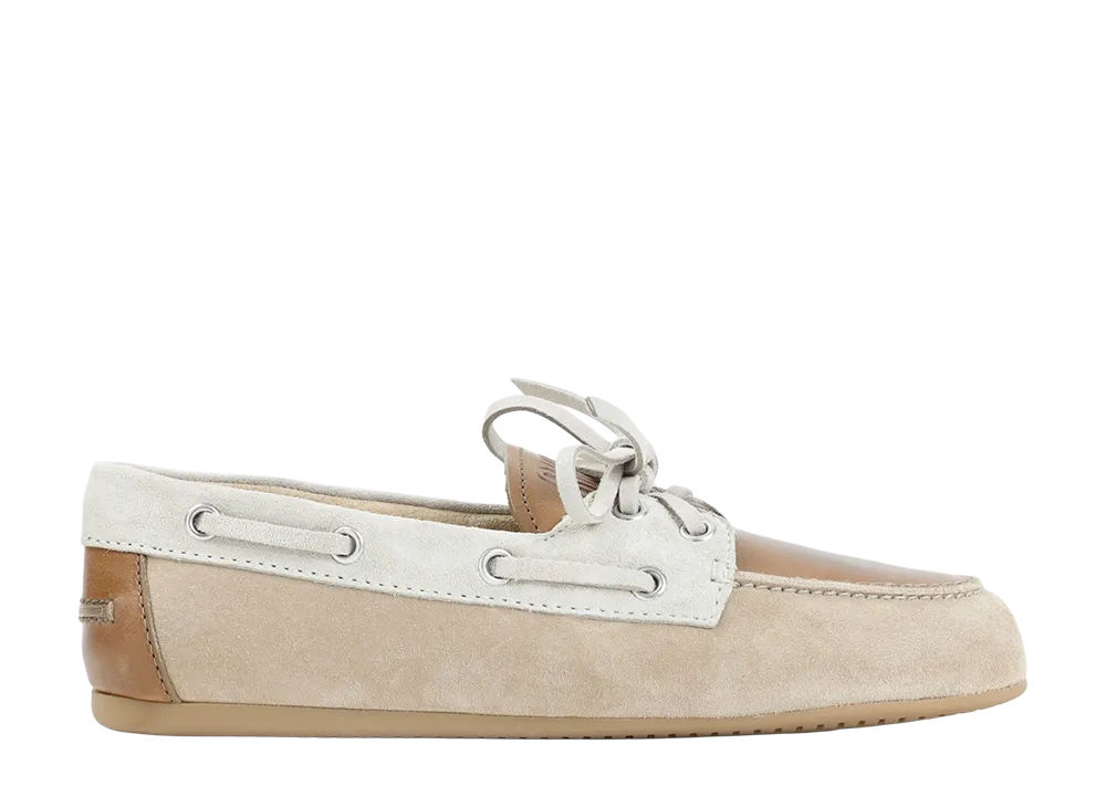 MIU MIU Women's Suede Lace-Up Loafers "Beige"
