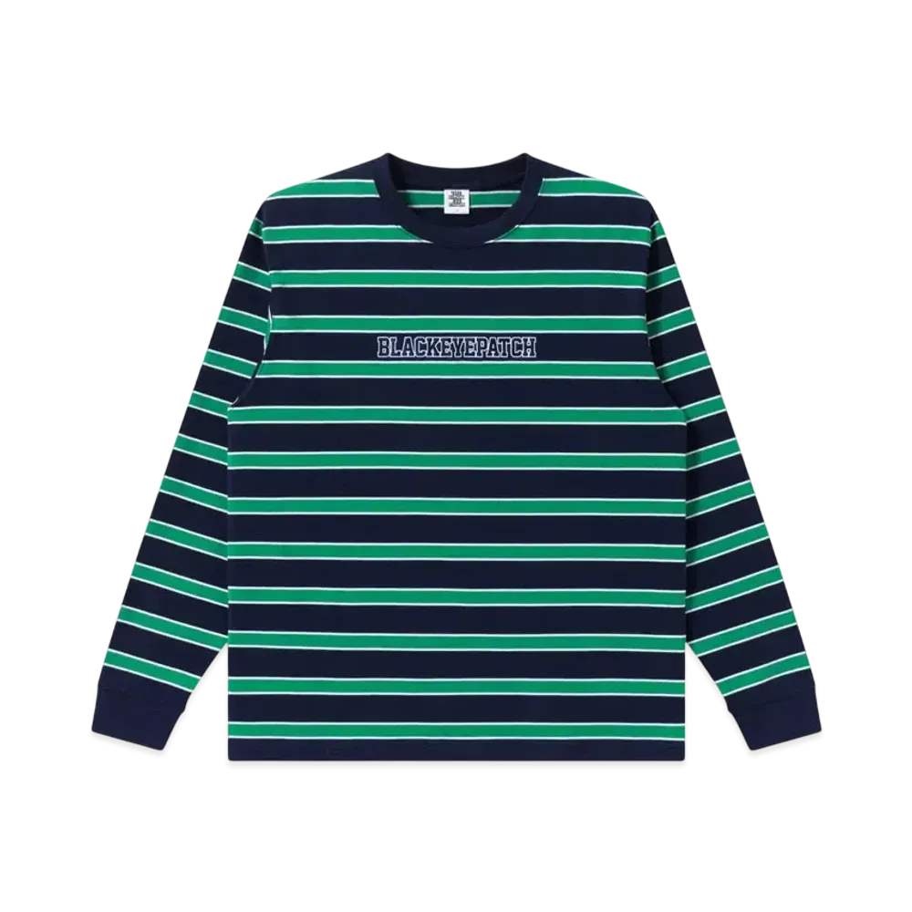 BlackEyePatch Striped College L/S Tee "Green/Navy"