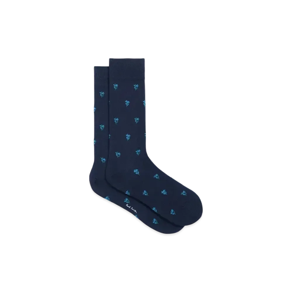 Paul Smith Stem Floral Socks "Navy"